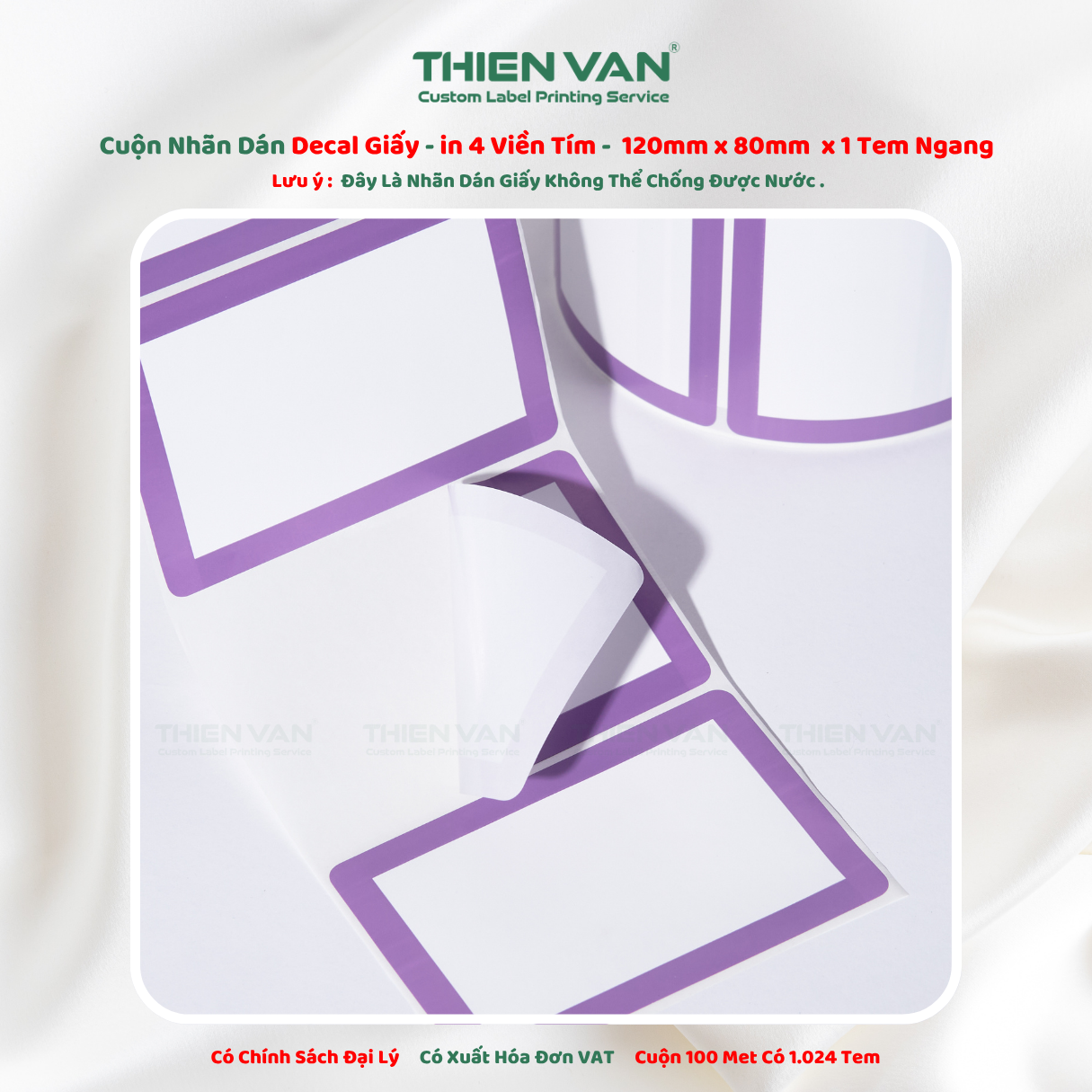 120mm x 80mm x 1 Tem Ngang Decal Cuộn Nhuộm Màu 4 Viền Màu Tím - Ảnh 3