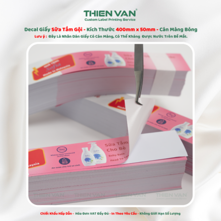Nhãn Dán Decal Giấy - 400mm x 50mm - Sửa Tắm Gội Toàn Thân Cho Em Bé