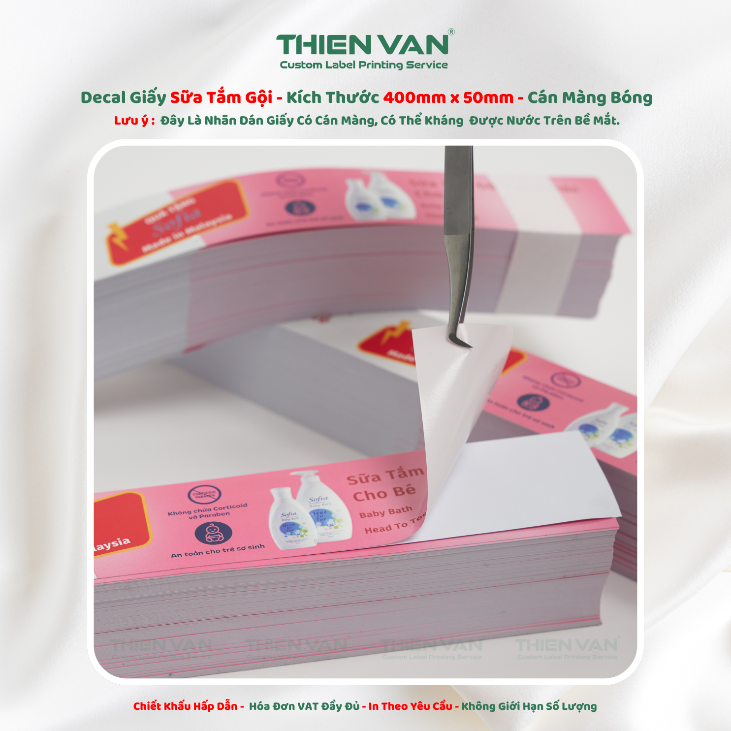 Nhãn Dán Decal Giấy - 400mm x 50mm - Sửa Tắm Gội Toàn Thân Cho Em Bé