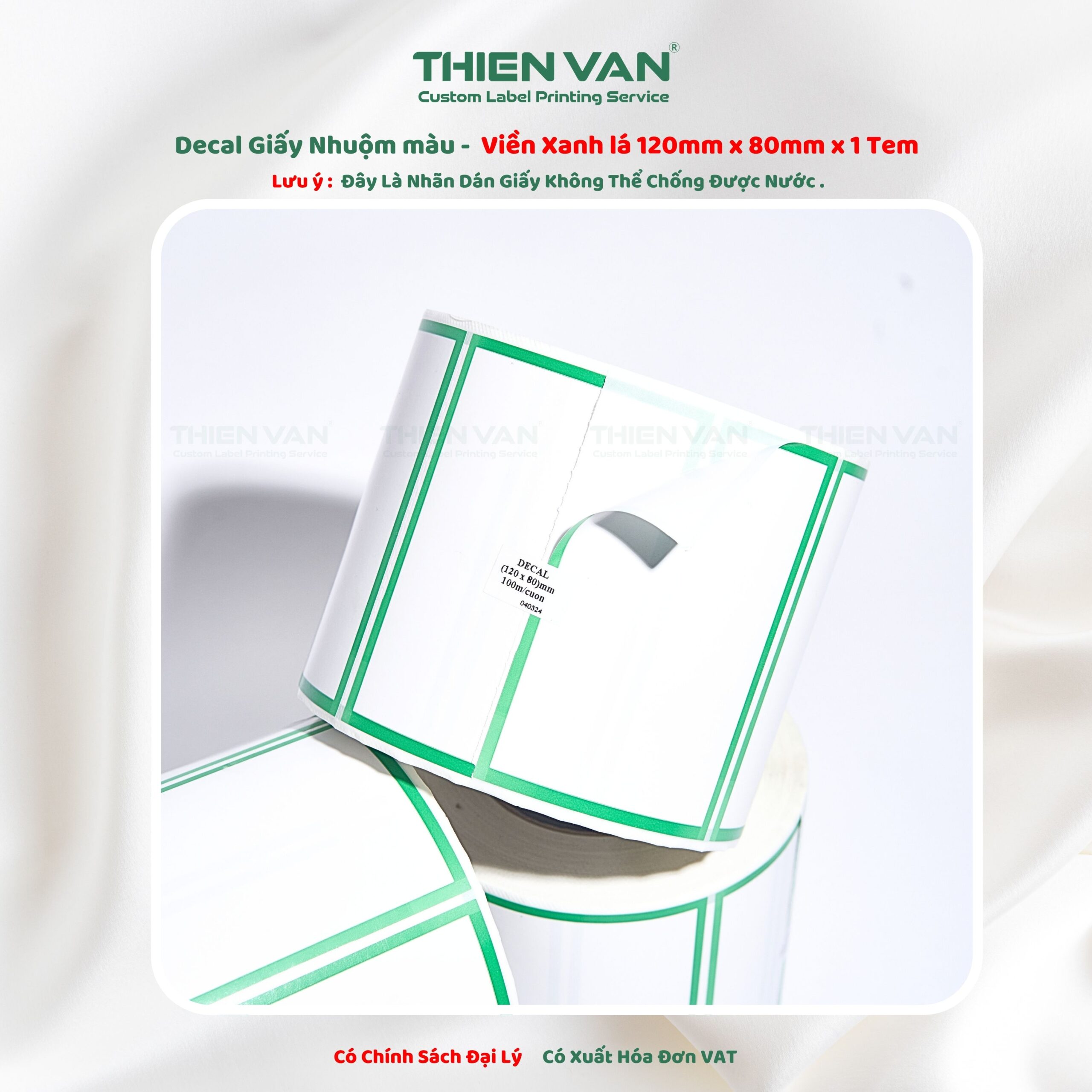 120mm x 80mm x 1 Tem Ngang Decal Cuộn Nhuộm Màu 4 Viền Xanh Lá - Ảnh 5