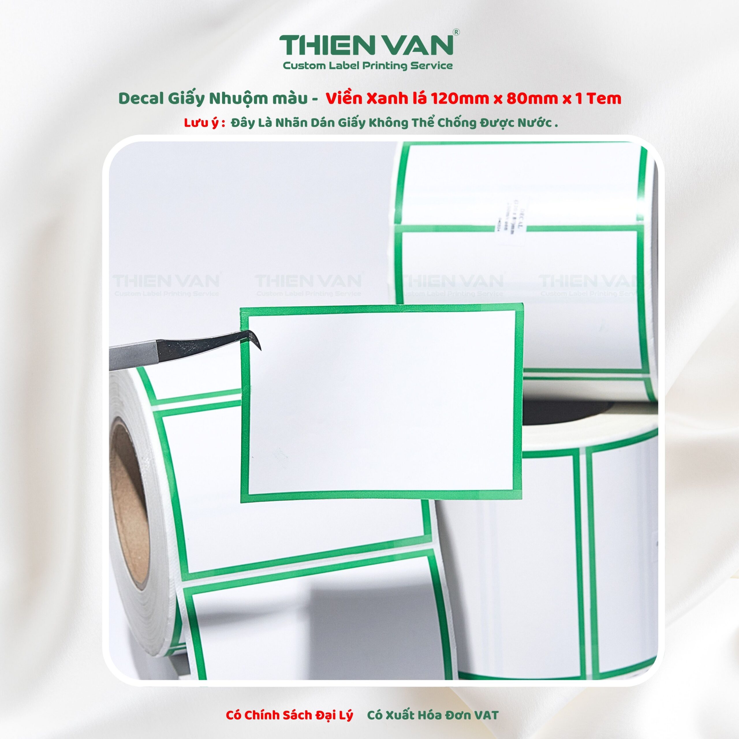 120mm x 80mm x 1 Tem Ngang Decal Cuộn Nhuộm Màu 4 Viền Xanh Lá - Ảnh 3