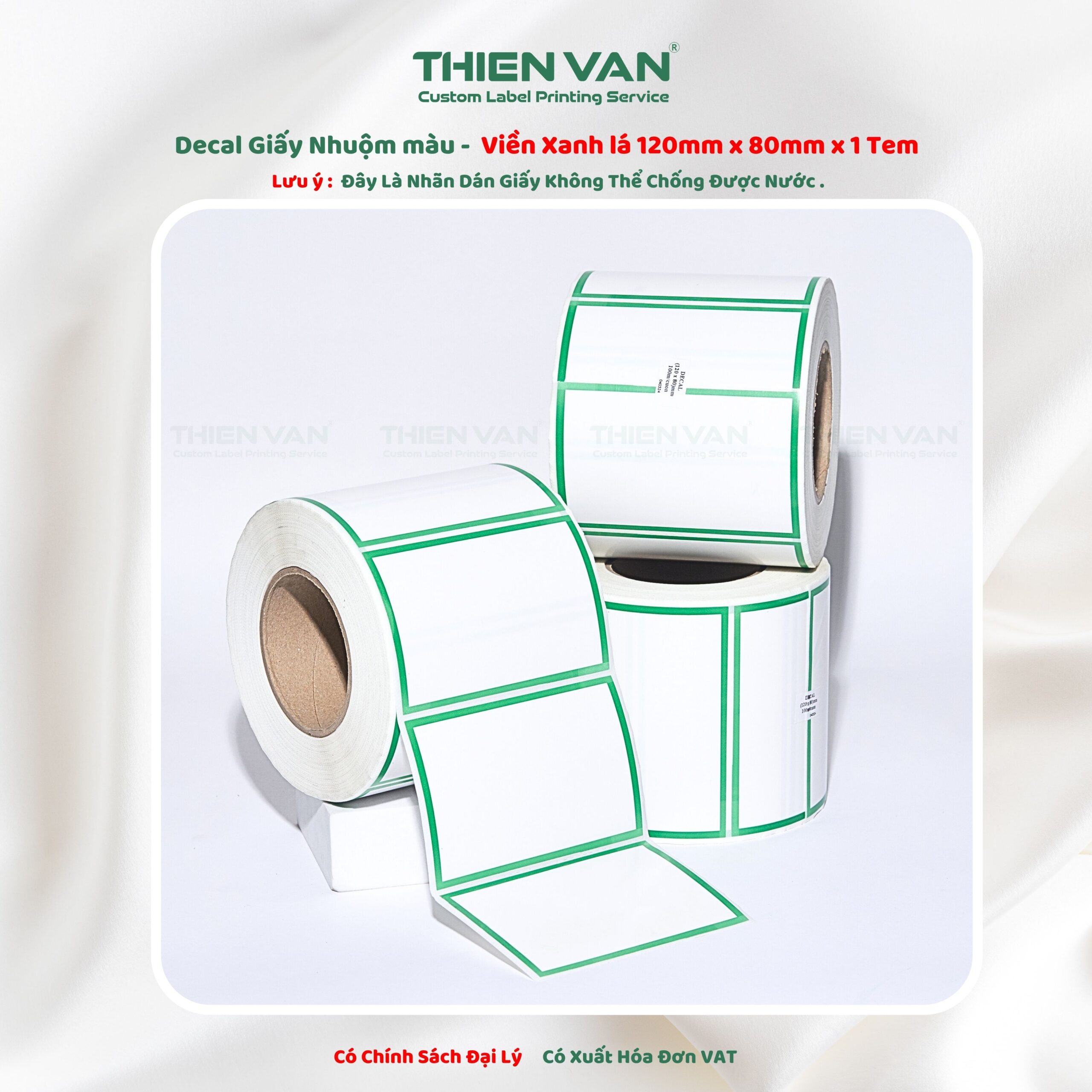 120mm x 80mm x 1 Tem Ngang  Decal Cuộn Nhuộm Màu 4 Viền Xanh Lá