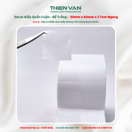50mm x 60mm x 2 Tem Ngang - Decal Cuộn Bế Trắng