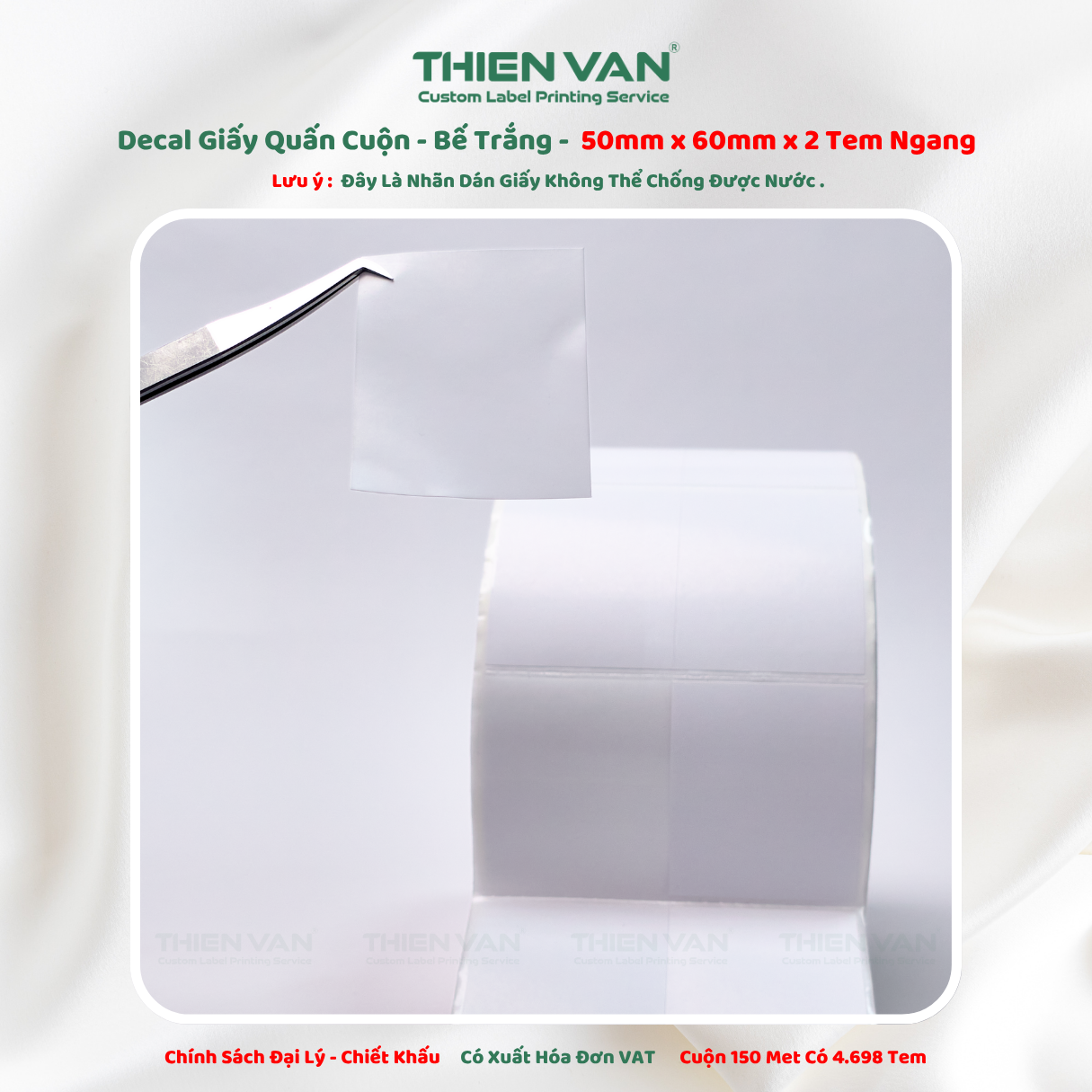 50mm x 60mm x 2 Tem Ngang - Decal Cuộn Bế Trắng