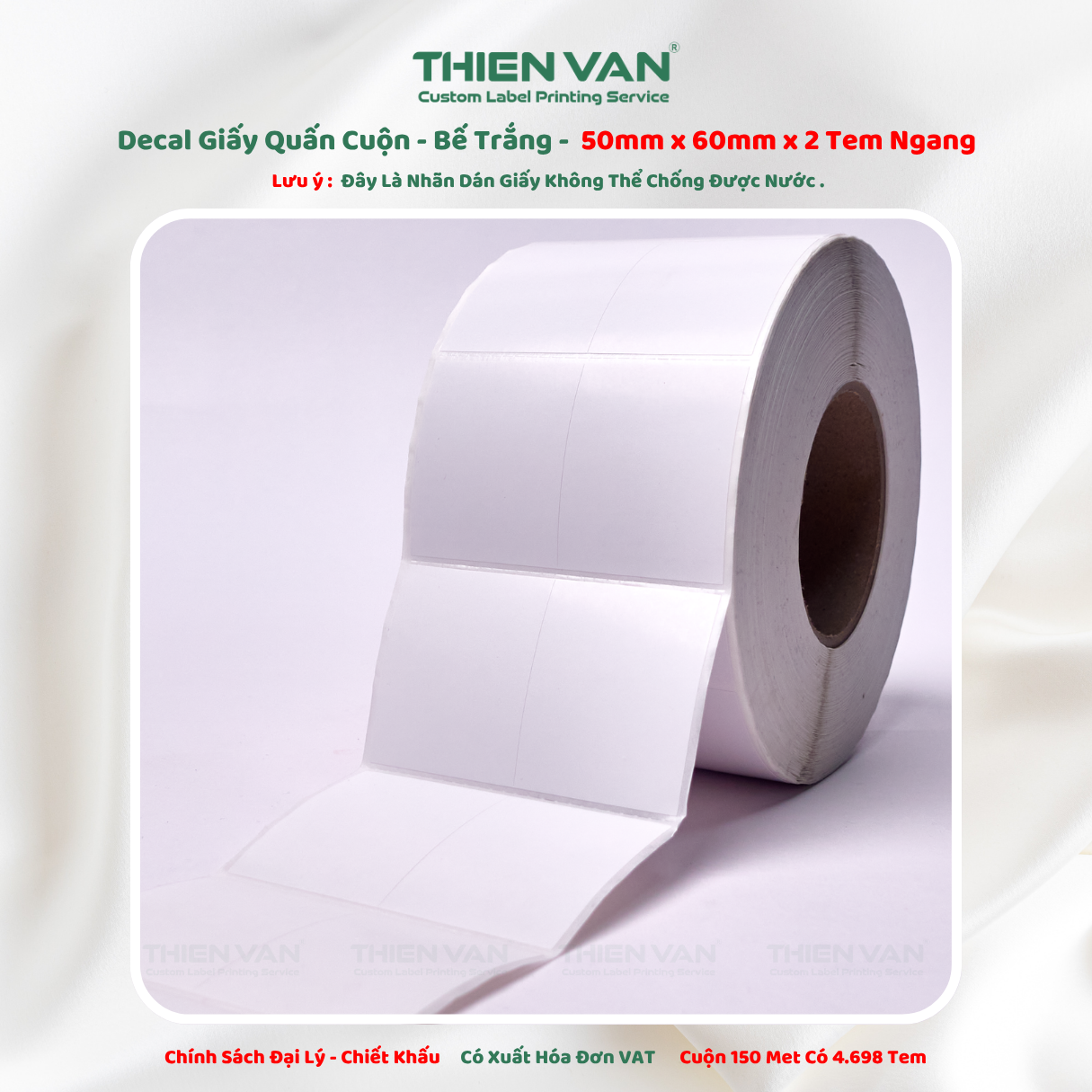 50mm x 60mm x 2 Tem Ngang - Decal Cuộn Bế Trắng - Ảnh 2