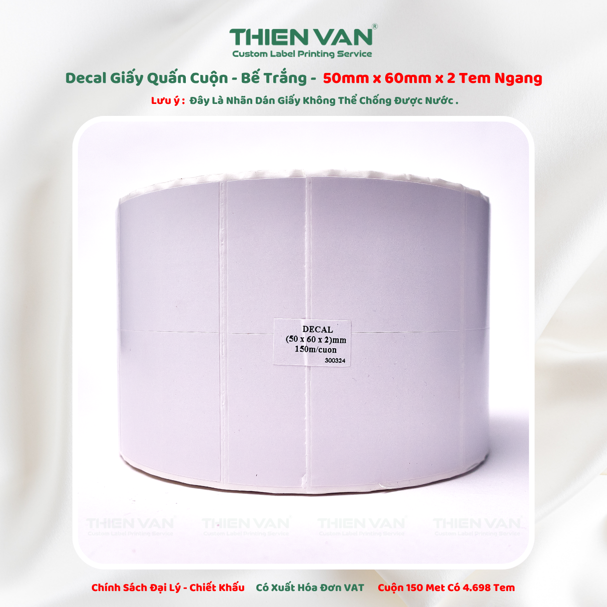 50mm x 60mm x 2 Tem Ngang - Decal Cuộn Bế Trắng - Ảnh 3