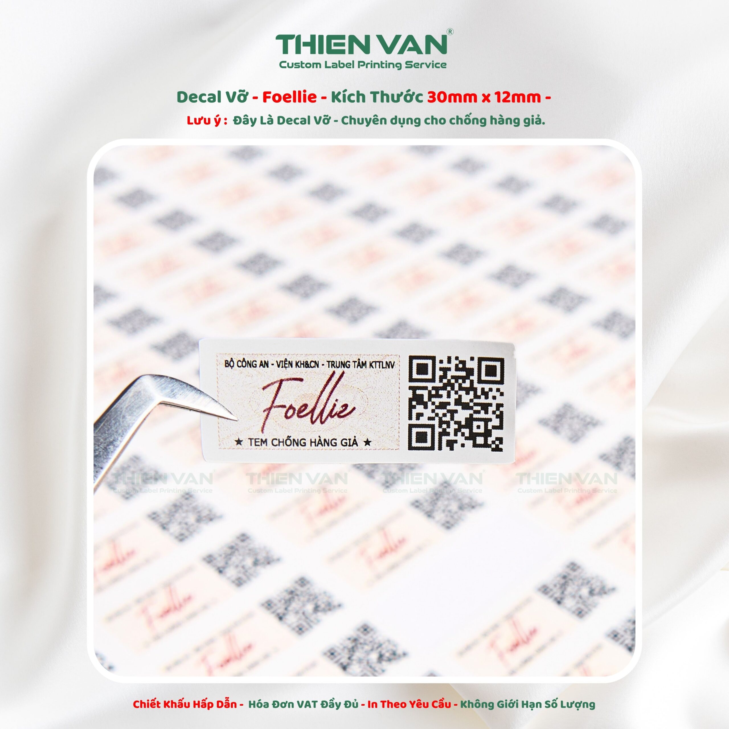 Decal vỡ - tem chống giả 30mm x 12mm