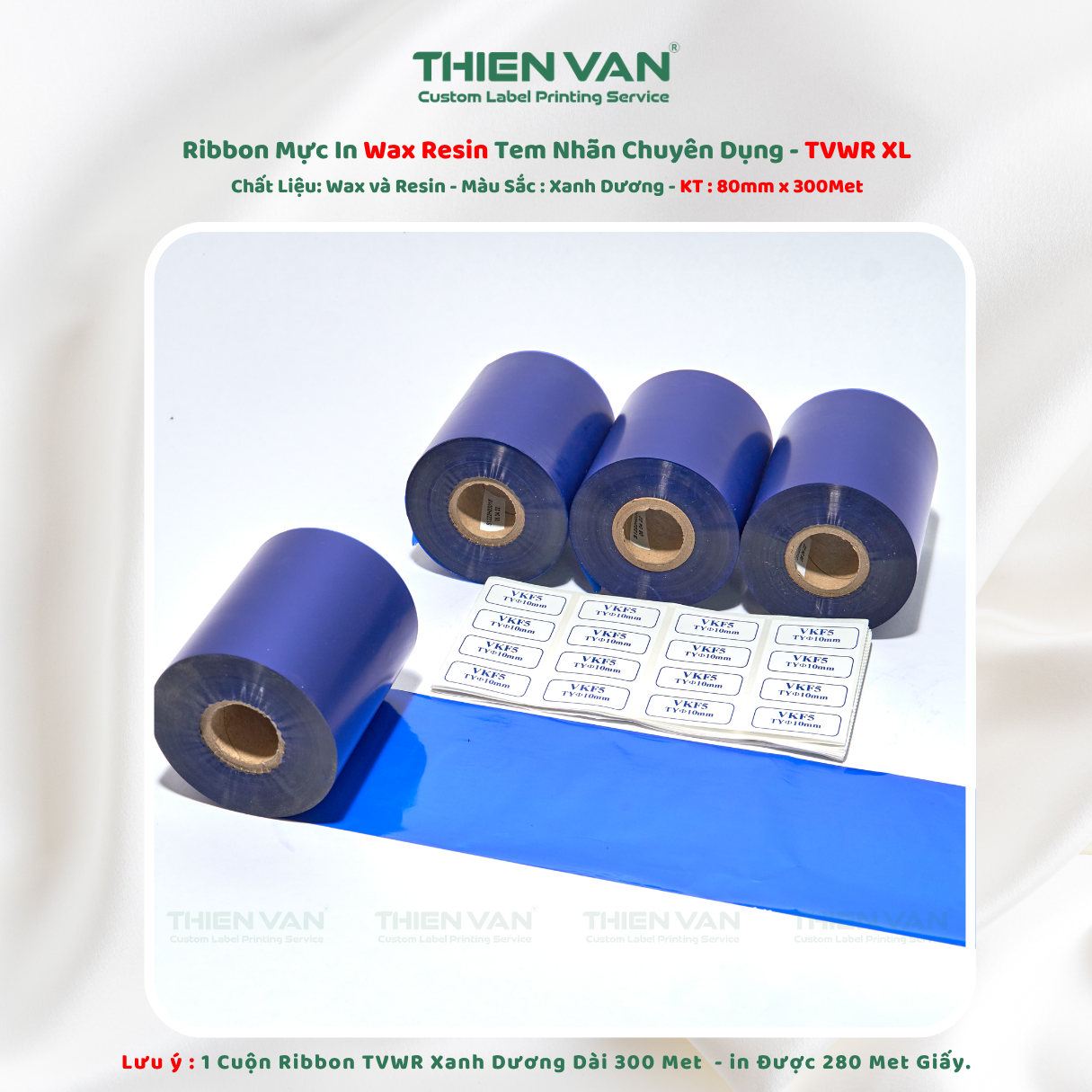 Mực In Tem Nhãn Wax resin  Màu Xanh Dương 80mm x 300m