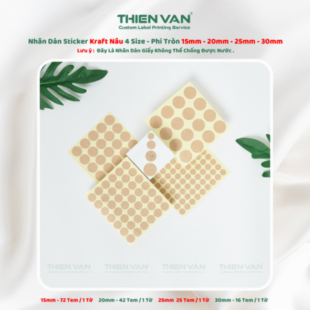 Tem Nhãn Decal Giấy Kraft Vintage Phi Tròn 4 Size Dán Logo Sản Phẩm Thien Van
