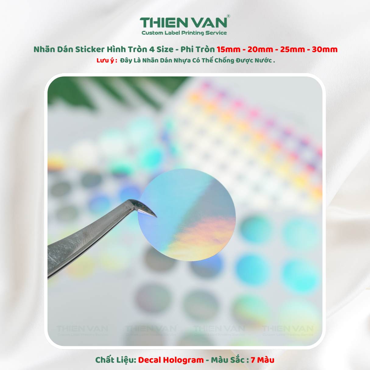 Decal Nhãn Dán Nhựa Hologram 7 Sắc Cầu Vồng Không Thấm Nước 4 Size Phi Tròn Thien Van - Ảnh 3