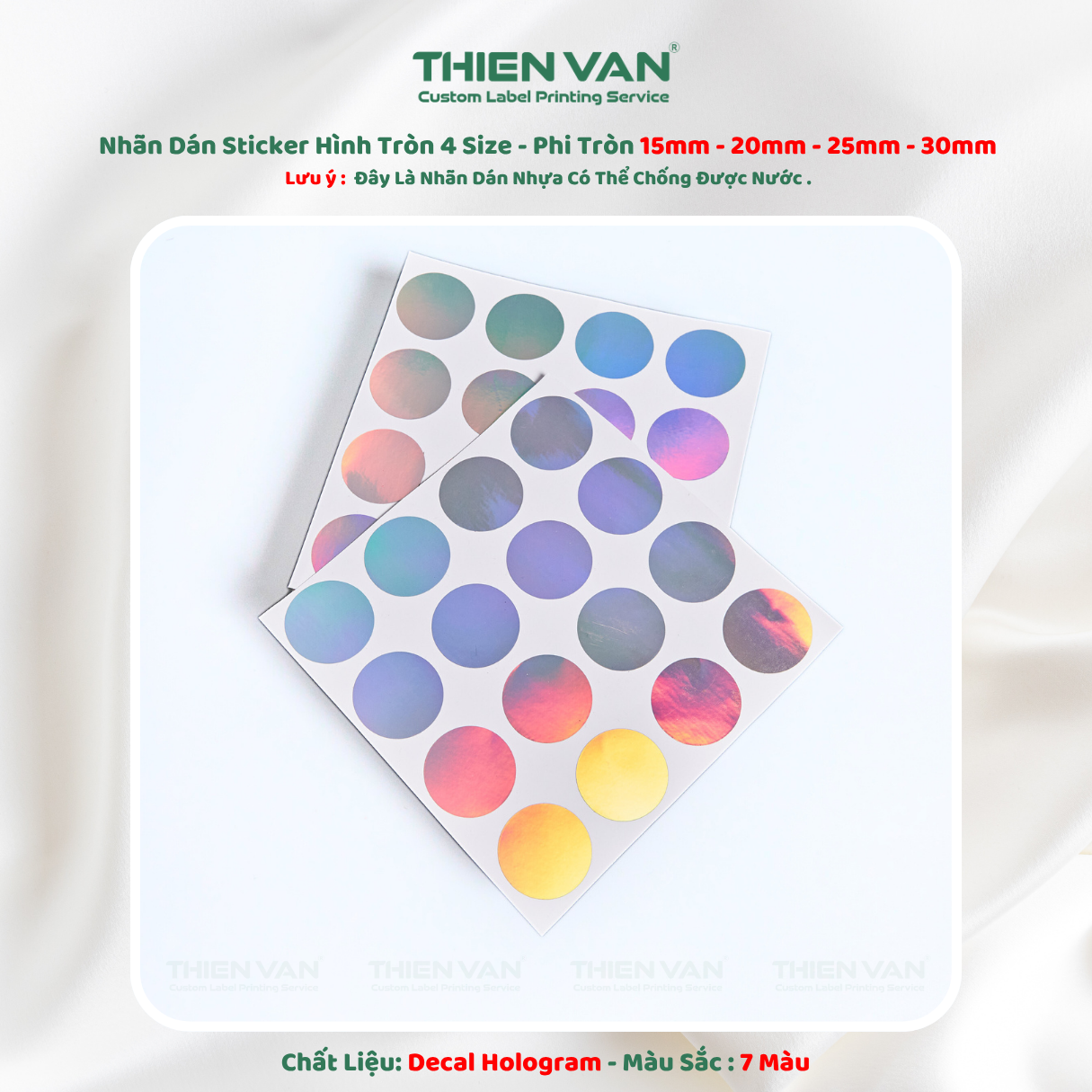 Decal Nhãn Dán Nhựa Hologram 7 Sắc Cầu Vồng Không Thấm Nước 4 Size Phi Tròn Thien Van - Ảnh 9
