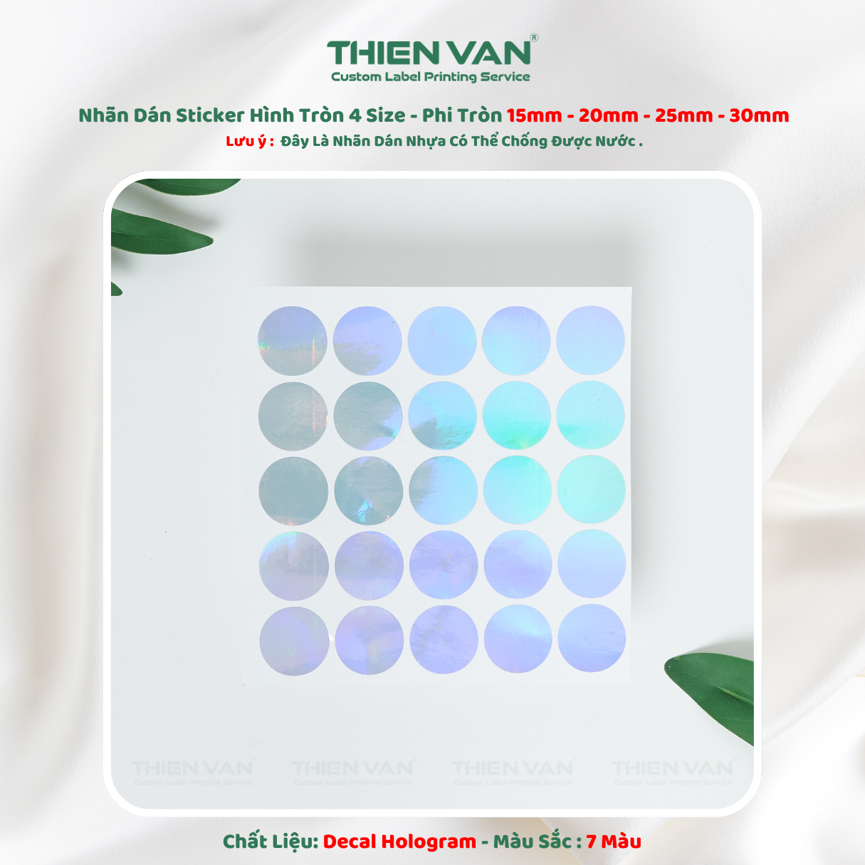 Decal Nhãn Dán Nhựa Hologram 7 Sắc Cầu Vồng Không Thấm Nước 4 Size Phi Tròn Thien Van - Ảnh 4
