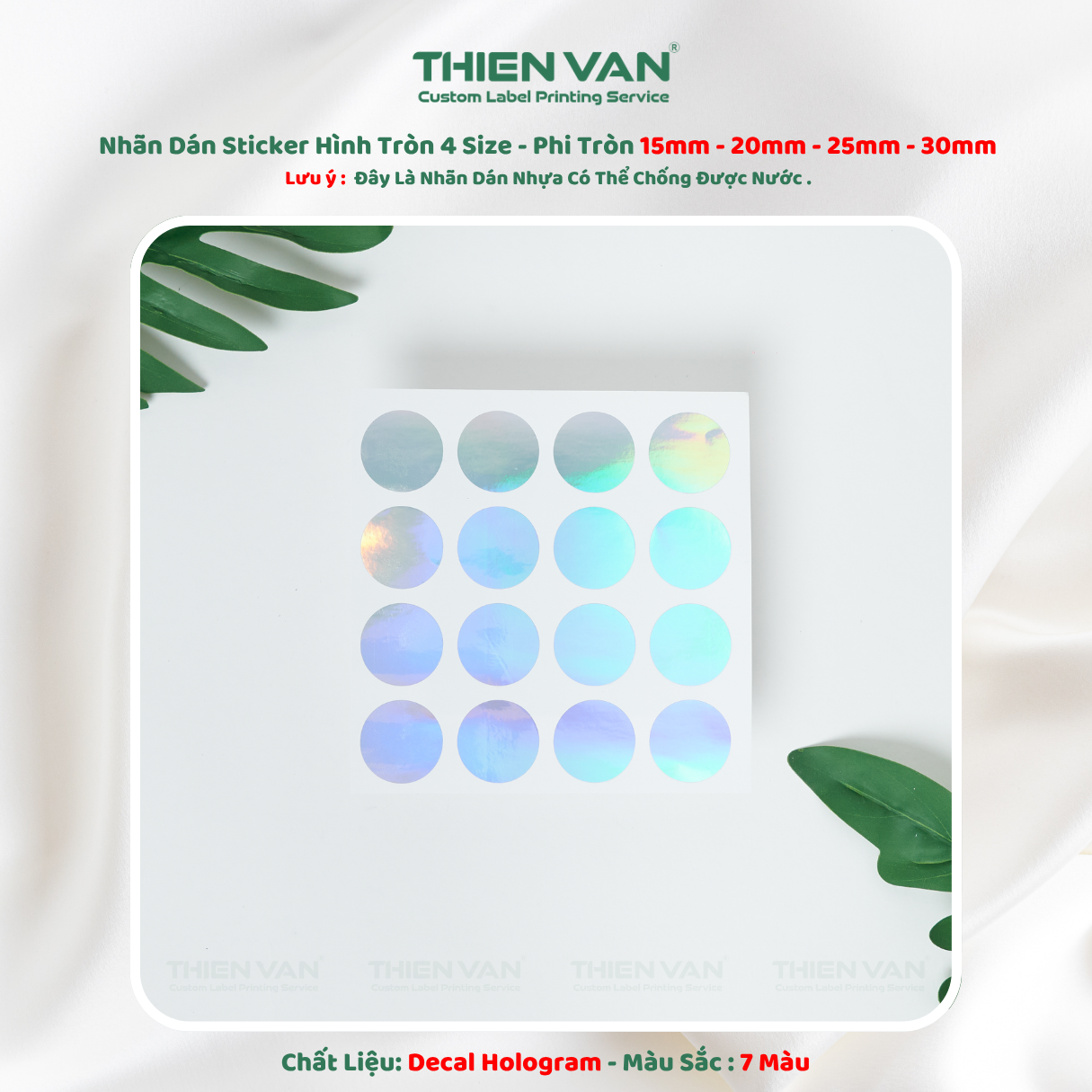 Decal Nhãn Dán Nhựa Hologram 7 Sắc Cầu Vồng Không Thấm Nước 4 Size Phi Tròn Thien Van - Ảnh 5