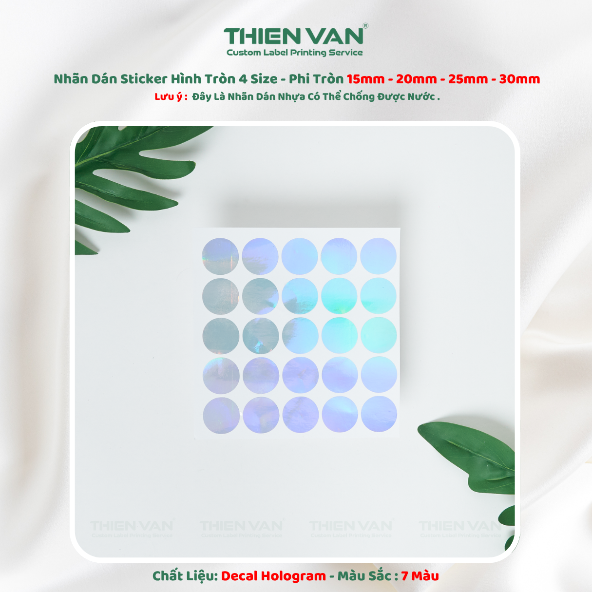 Decal Nhãn Dán Nhựa Hologram 7 Sắc Cầu Vồng Không Thấm Nước 4 Size Phi Tròn Thien Van - Ảnh 8