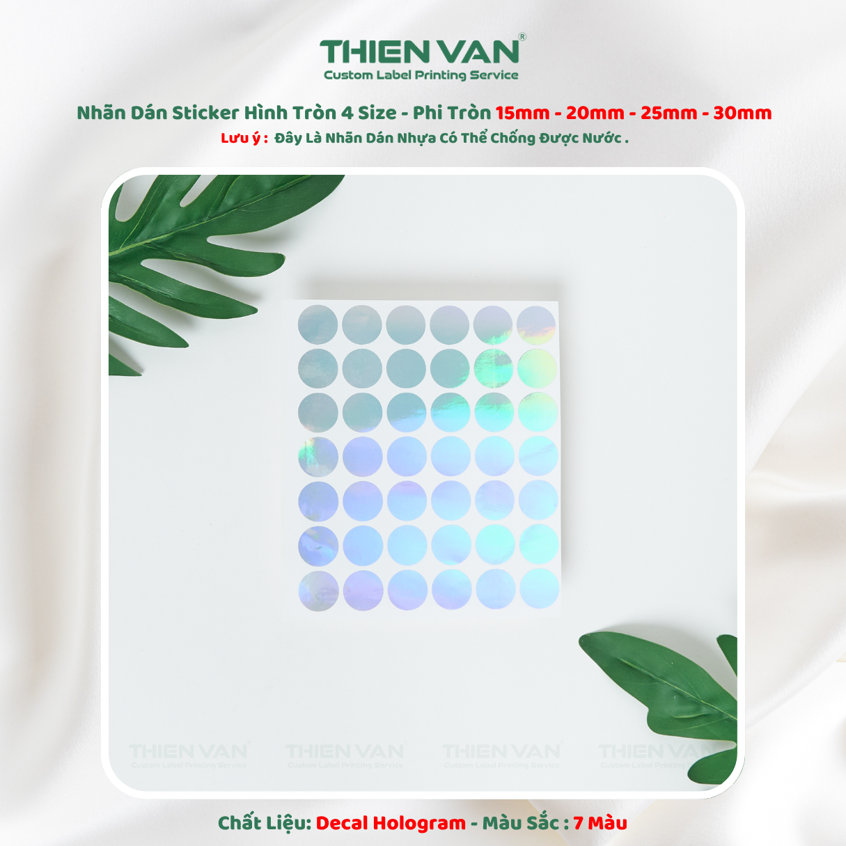 Decal Nhãn Dán Nhựa Hologram 7 Sắc Cầu Vồng Không Thấm Nước 4 Size Phi Tròn Thien Van - Ảnh 7