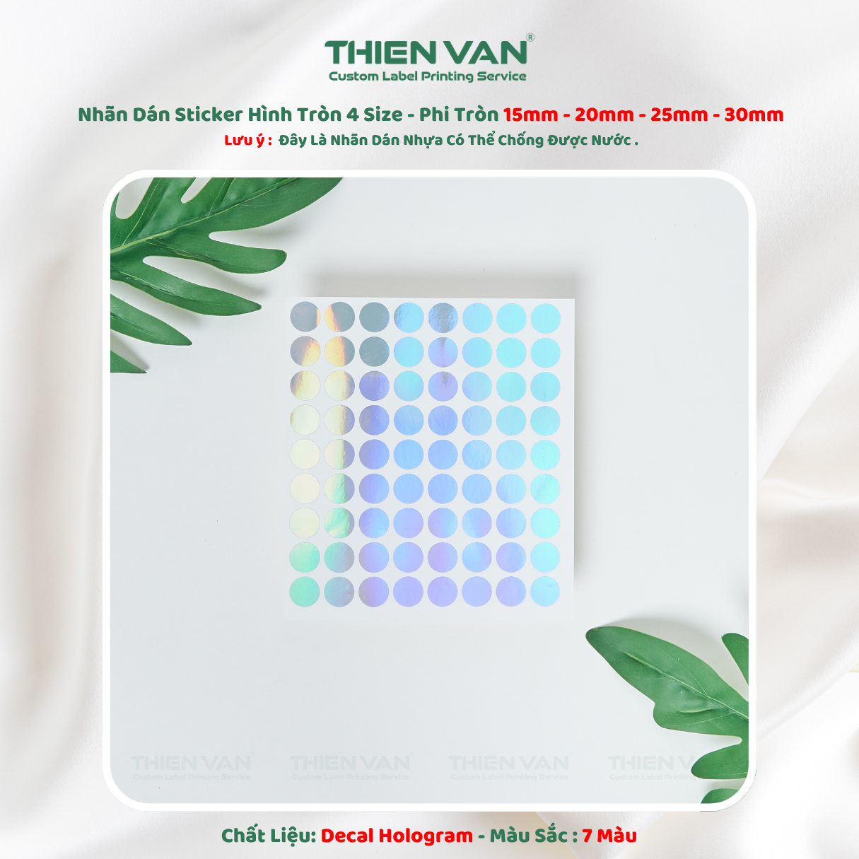 Decal Nhãn Dán Nhựa Hologram 7 Sắc Cầu Vồng Không Thấm Nước 4 Size Phi Tròn Thien Van - Ảnh 6