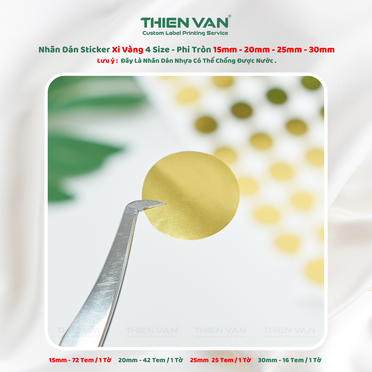 Tem Nhãn Decal Xi Vàng Phi Tròn Không Thấm Nước 4 Size Dán Logo Sản Phẩm Thien Van - Ảnh 3