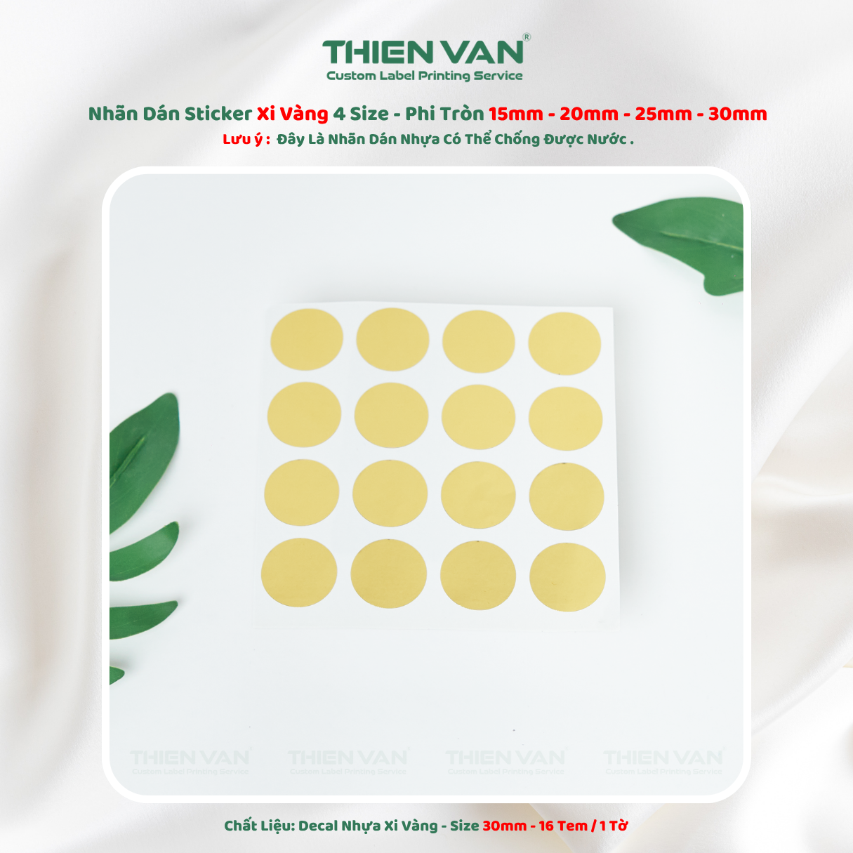 Tem Nhãn Decal Xi Vàng Phi Tròn Không Thấm Nước 4 Size Dán Logo Sản Phẩm Thien Van - Ảnh 4