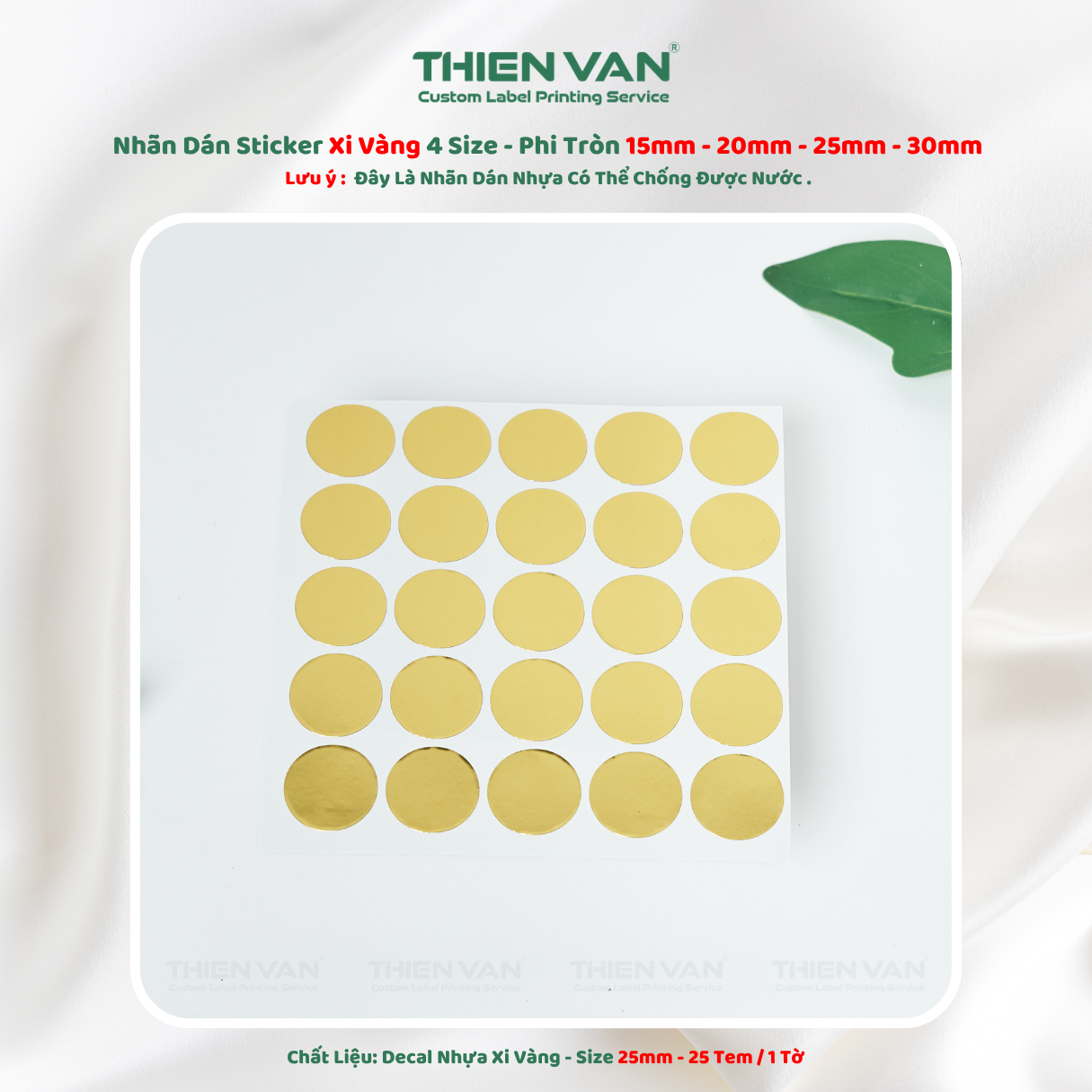 Tem Nhãn Decal Xi Vàng Phi Tròn Không Thấm Nước 4 Size Dán Logo Sản Phẩm Thien Van - Ảnh 5
