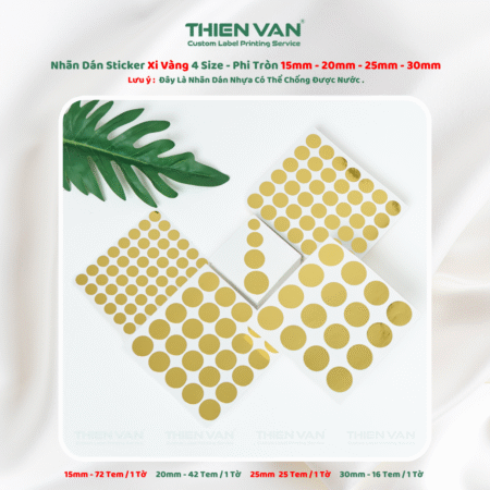 Tem Nhãn Decal Xi Vàng Phi Tròn Không Thấm Nước 4 Size Dán Logo Sản Phẩm Thien Van